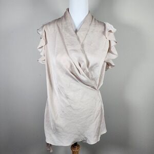 AIX Ruffle Balletcore Wrap Blouse Womens Medium Elegant Feminine Flowy Dainty